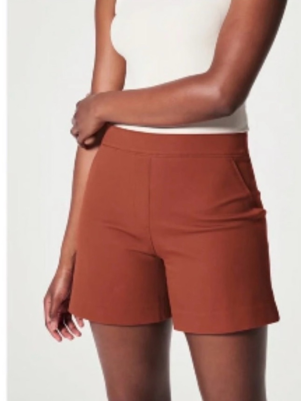 Spanx On the Go Stretch Pull On Shorts Womens Small Bronze Glow High Rise